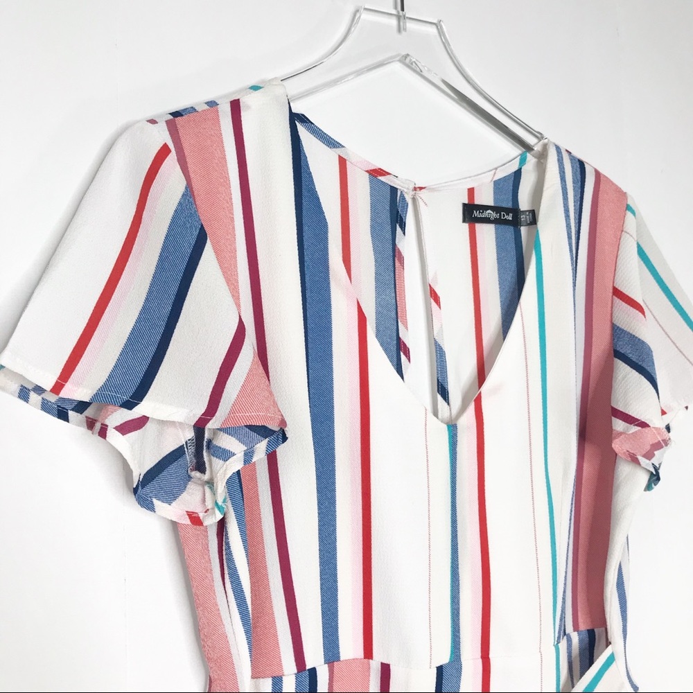 Midnight Doll Blue Striped Romper Shorts Size 13